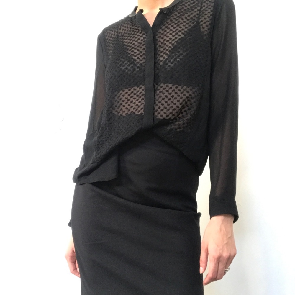 The Kooples sheer front blouse with leather collar